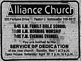 Alliance Church Dedication Service Ad